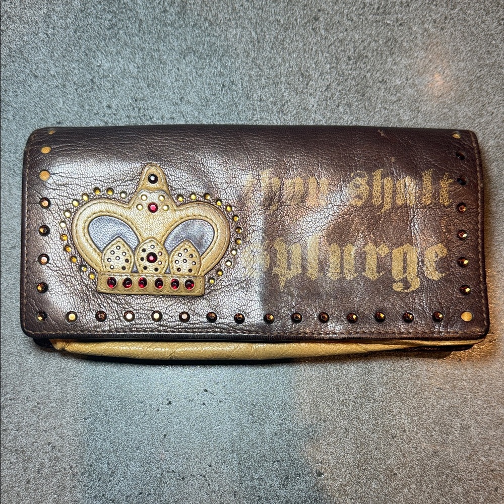 RARE Isabella Fiore “Thou Shalt Splurge” Leather Wallet • Crown Studded